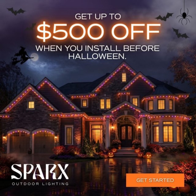 SPARX Outdoor Lighting ad: get up to $500 off when you install before Halloween