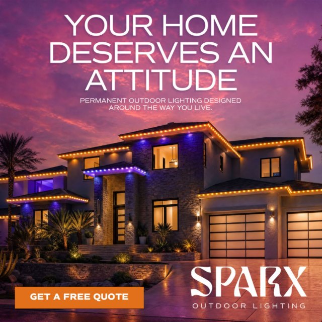 SPARX Outdoor Lighting ad: your home deserves an attitude, with a Get a free quote button