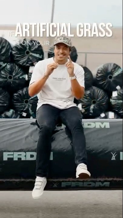 FRDM video ad: an installer on camera talking about artificial grass (poster frame)