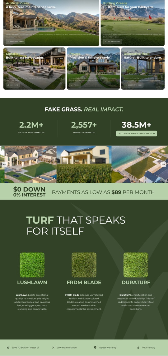 FRDM Turf website, top of the homepage