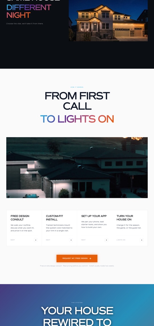 SPARX Outdoor Lighting website, top of the homepage