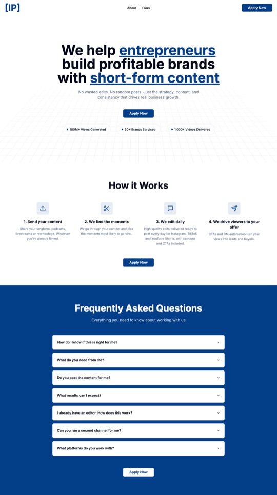 Impact Plus website, top of the homepage